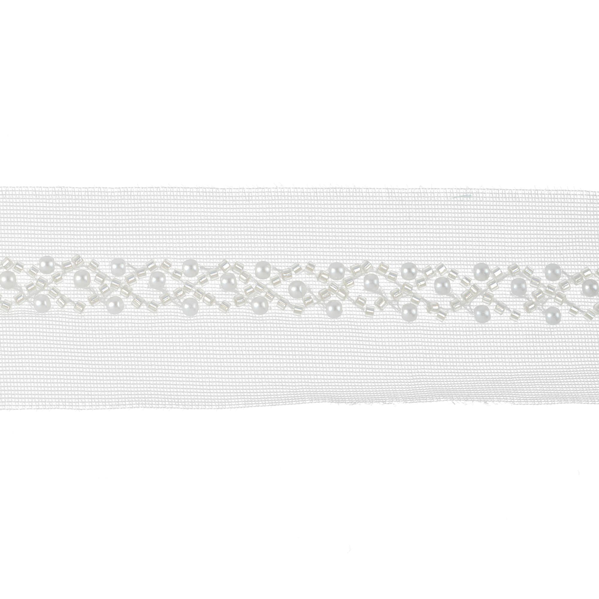 2" White Crisscross Pearls Sheer Ribbon by Celebrate It®